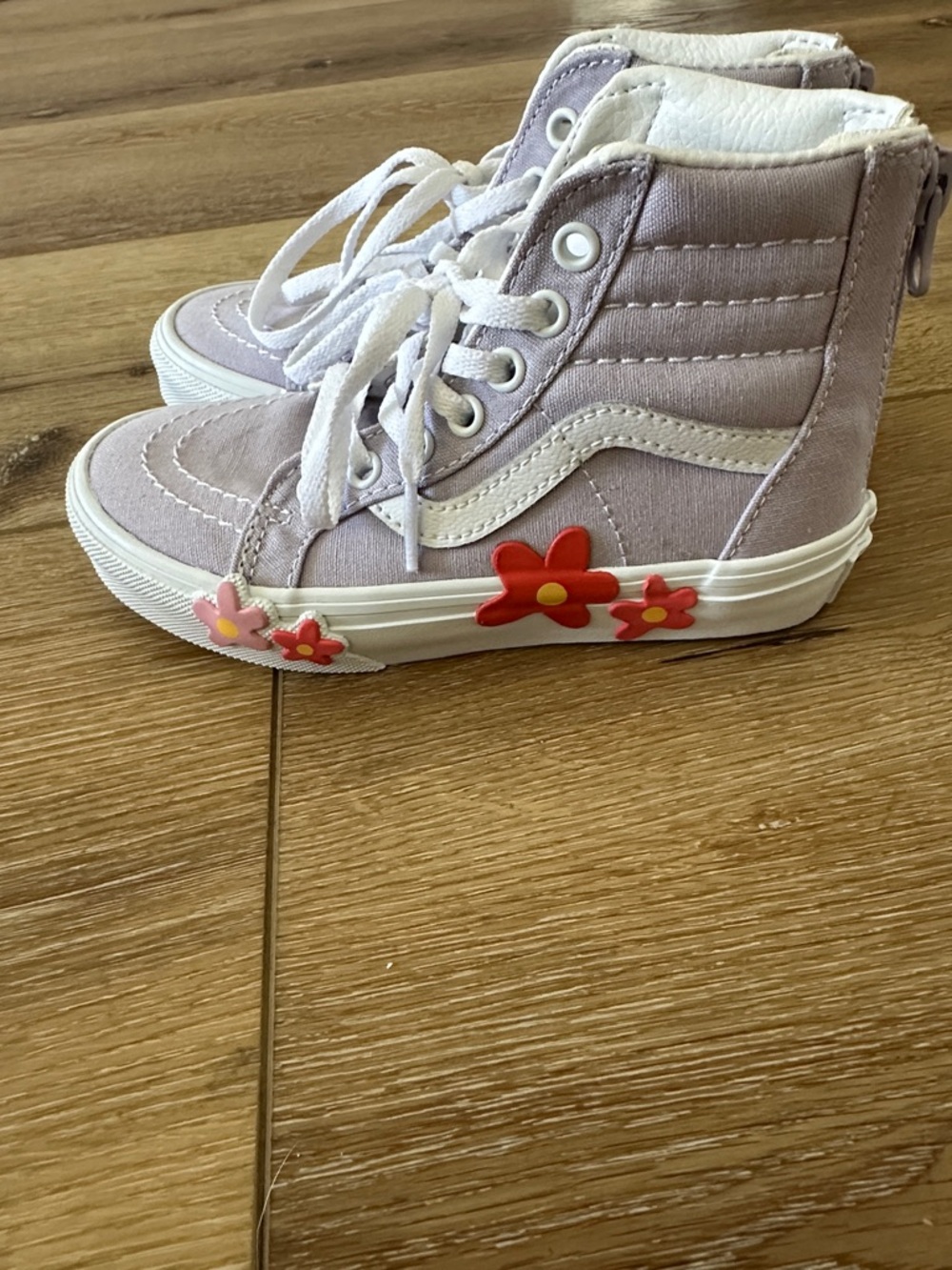 Vans Kids High-Top Sneakers in Lilac with Red & Pink Flower Accents - Picture 4 of 7